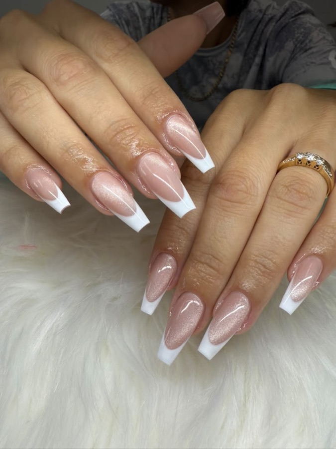 Gel-X nail set with a French tip finish, done at Tally Beauty