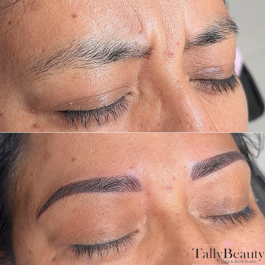 Nanobrows before and after, done at Tally Beauty