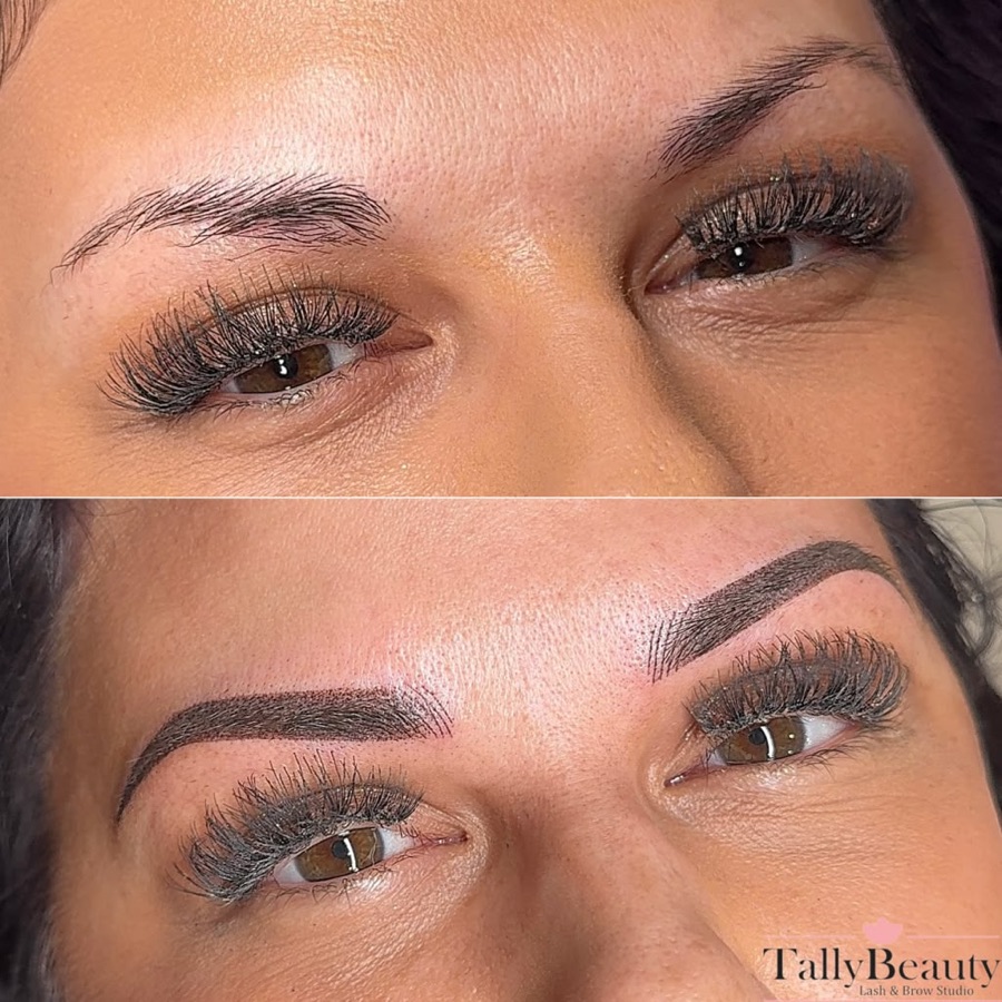 Ombré Brows before and after, done at Tally Beauty